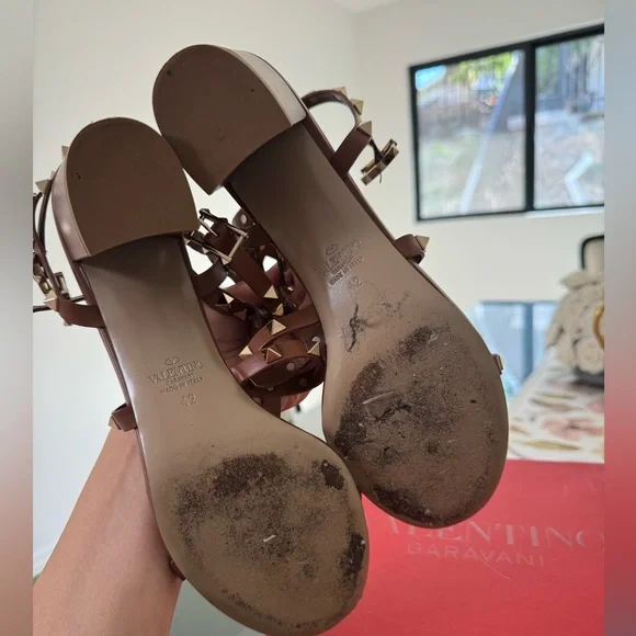 Valentino Rockstud block heel sandals size 42 tan - Picture 5 of 10